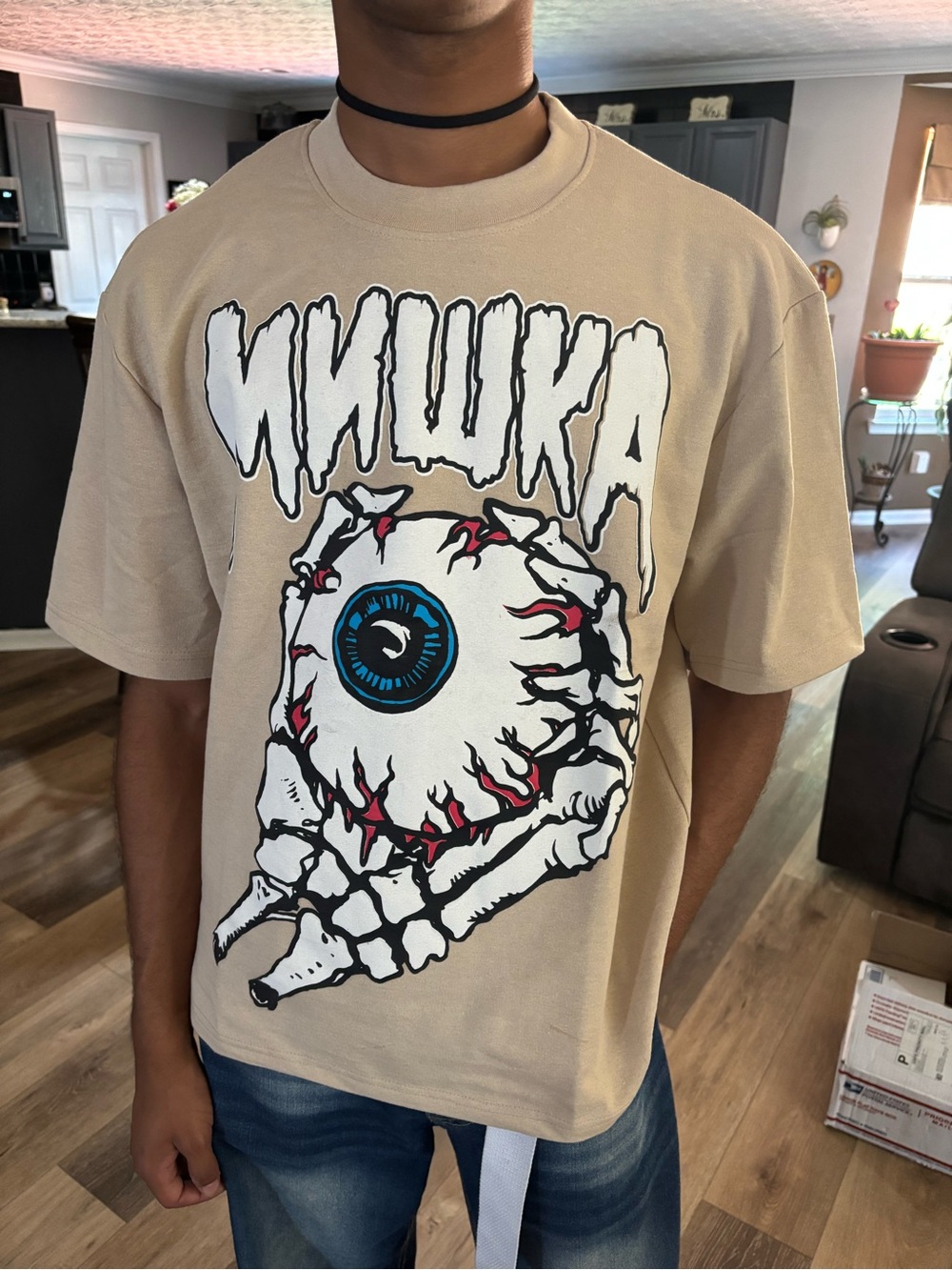 Mishka Beige Short-Sleeve Tee with Graphic Eyeball and Dripping Logo - Picture 4 of 7